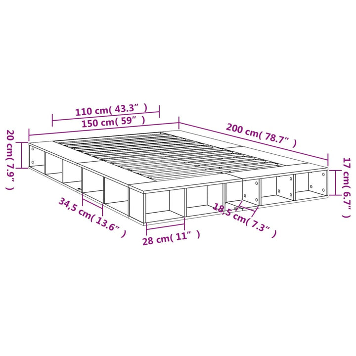 sengestel 150x200 cm konstrueret træ sonoma-eg