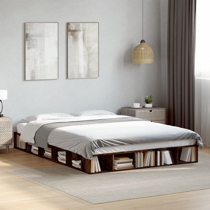 sengestel 150x200 cm konstrueret træ røget eg