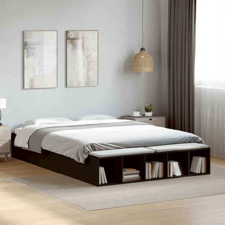 sengestel 150x200 cm konstrueret træ sort