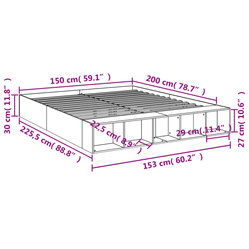 sengestel 150x200 cm konstrueret træ sonoma-eg