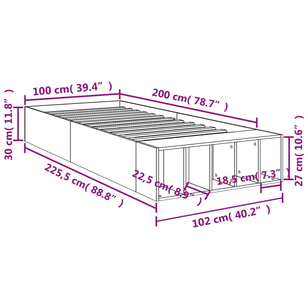sengeramme 100x200 cm konstrueret træ sort