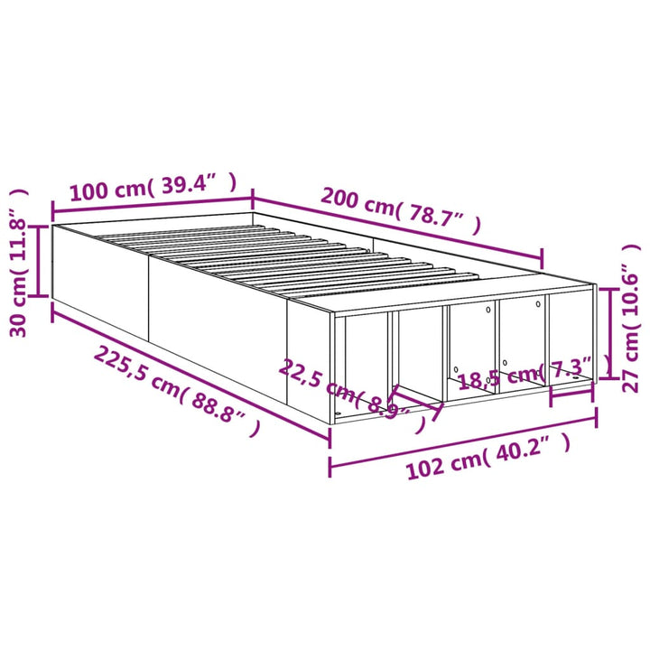 sengeramme 100x200 cm konstrueret træ sort