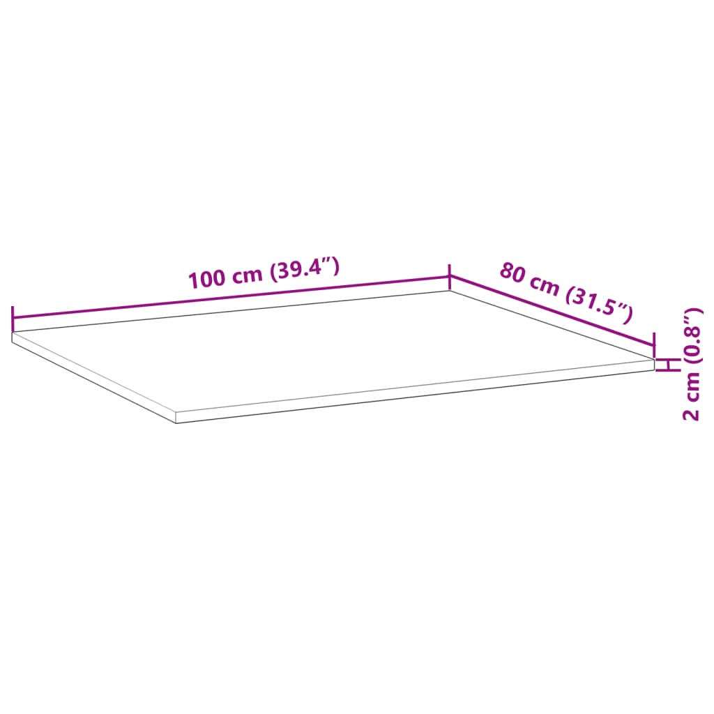 skrivebordsplade 100x80x2 cm ubehandlet massivt akacietræ