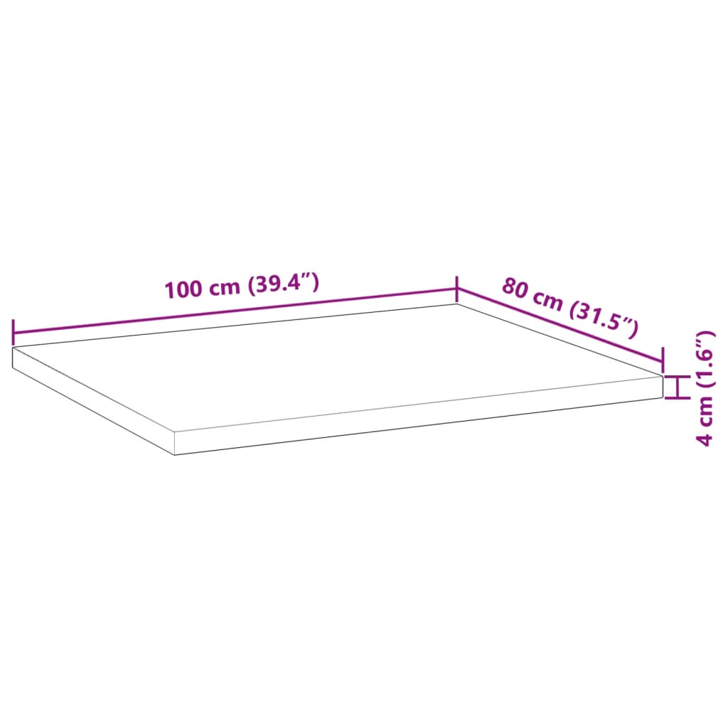 skrivebordsplade 100x80x4 cm ubehandlet massivt akacietræ
