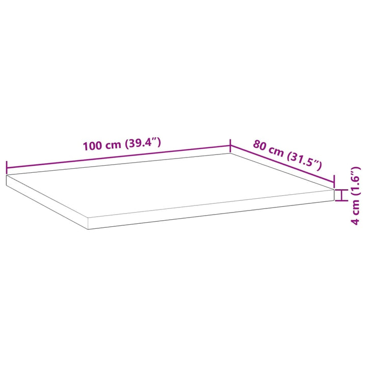 skrivebordsplade 100x80x4 cm ubehandlet massivt akacietræ