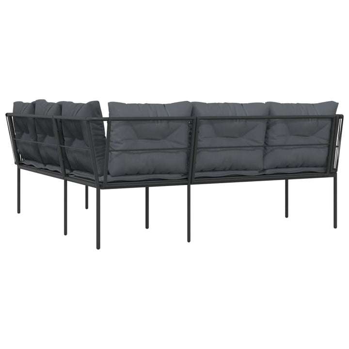 havesofa med hynder L-facon stål og textilene sort