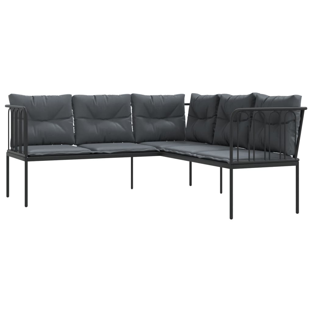 havesofa med hynder L-facon stål og textilene sort