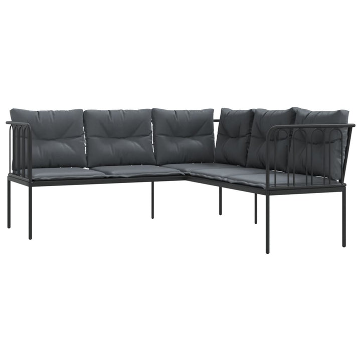 havesofa med hynder L-facon stål og textilene sort