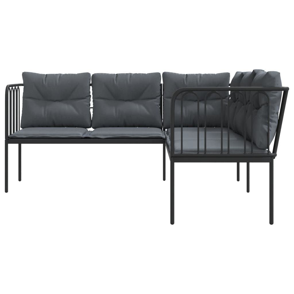 havesofa med hynder L-facon stål og textilene sort