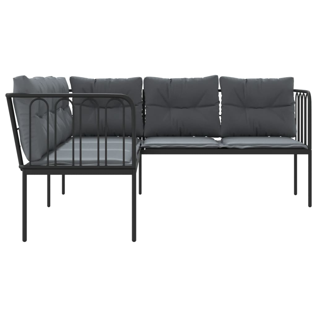 havesofa med hynder L-facon stål og textilene sort