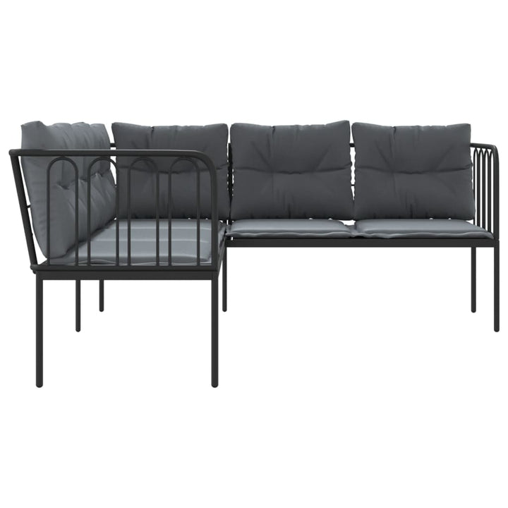 havesofa med hynder L-facon stål og textilene sort