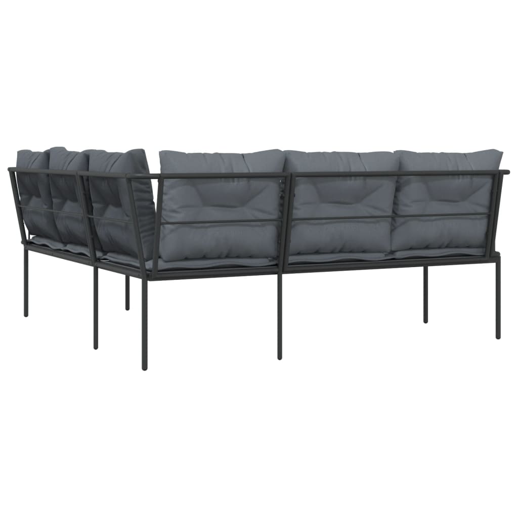 havesofa med hynder L-facon stål og textilene sort