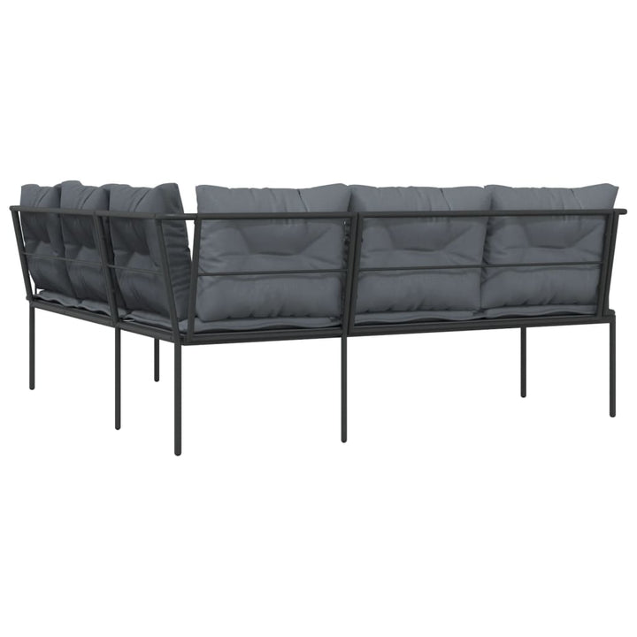 havesofa med hynder L-facon stål og textilene sort