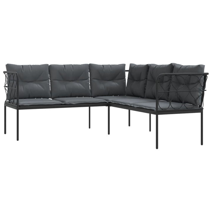 havesofa med hynder L-facon stål og textilene sort