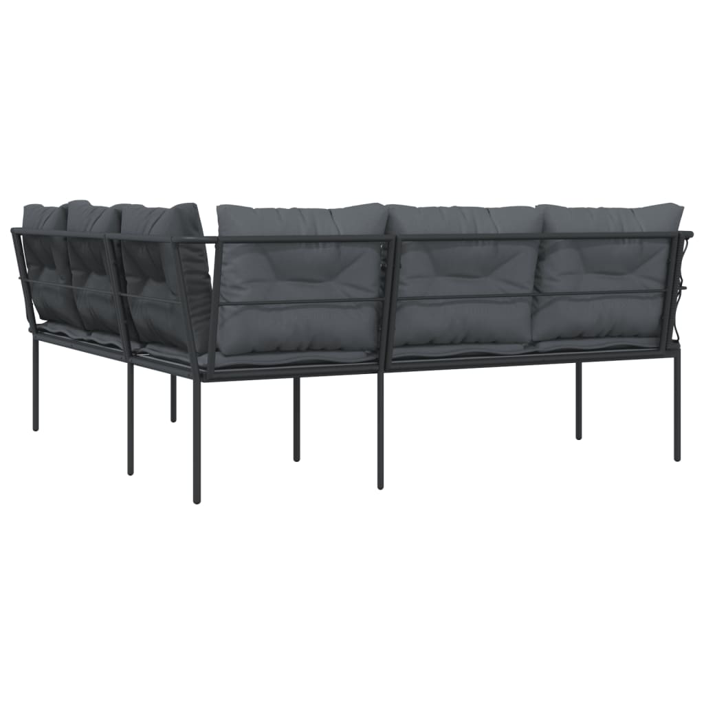 havesofa med hynder L-facon stål og textilene sort
