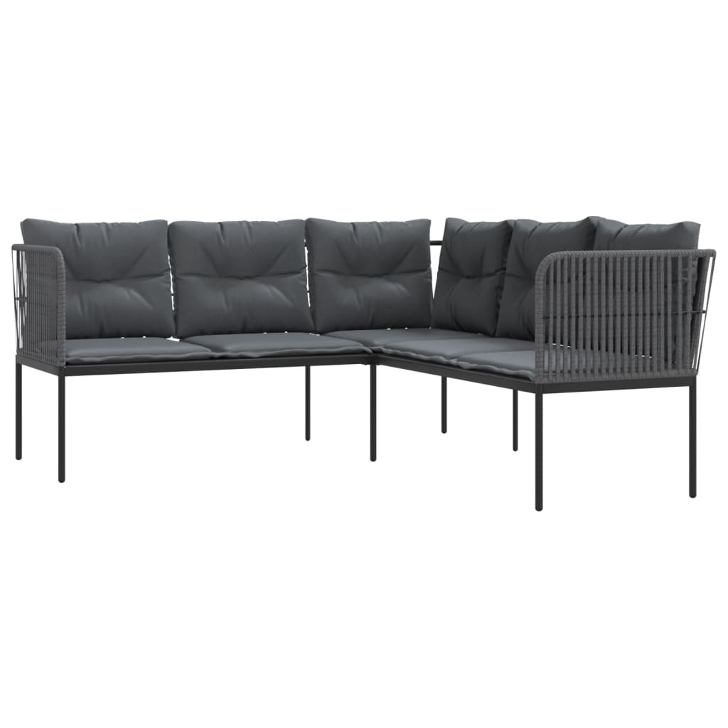 havesofa med hynder L-facon stål og textilene sort