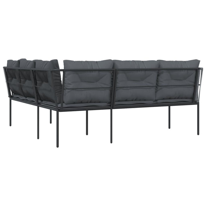 havesofa med hynder L-facon stål og textilene sort