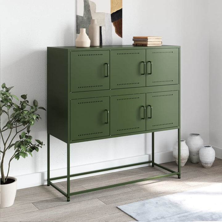 skænk 100,5x39x107 cm stål olivengrøn