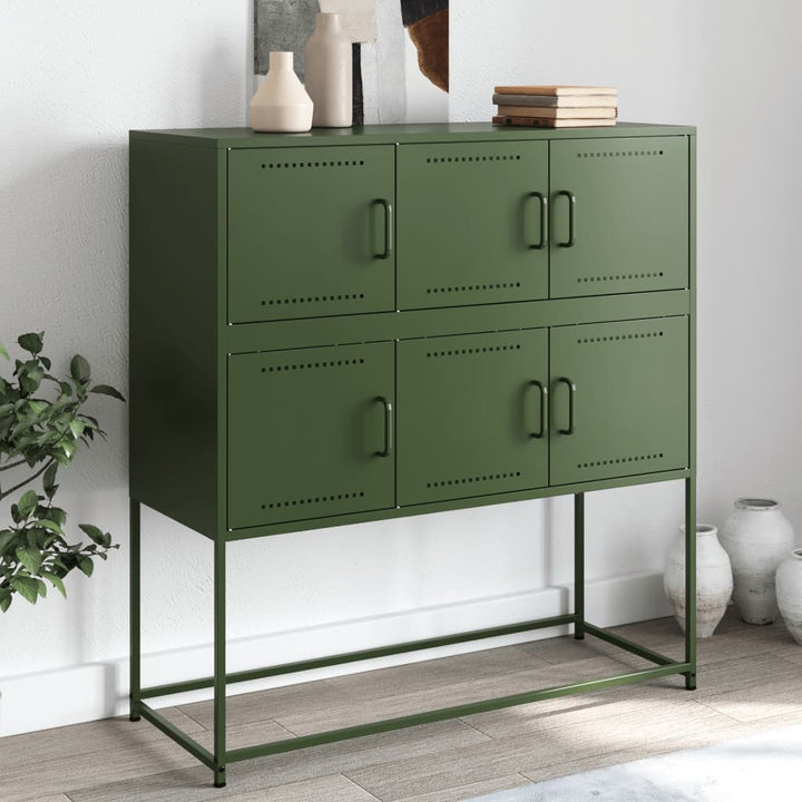 skænk 100,5x39x107 cm stål olivengrøn