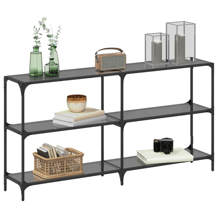 konsolbord med sort glastop 158,5x30x81 cm stål