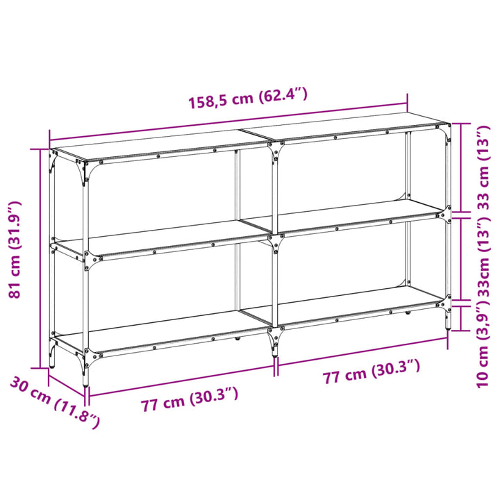 konsolbord med sort glastop 158,5x30x81 cm stål