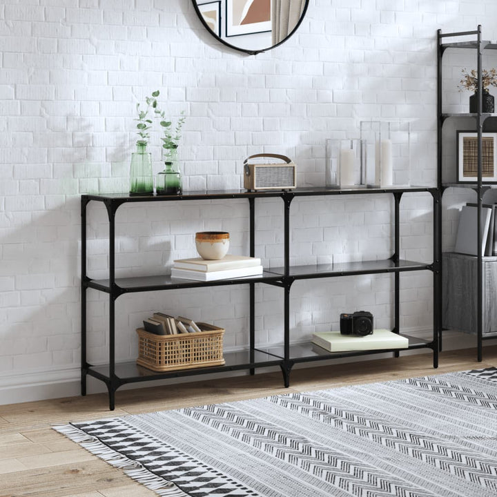 konsolbord med sort glastop 158,5x30x81 cm stål