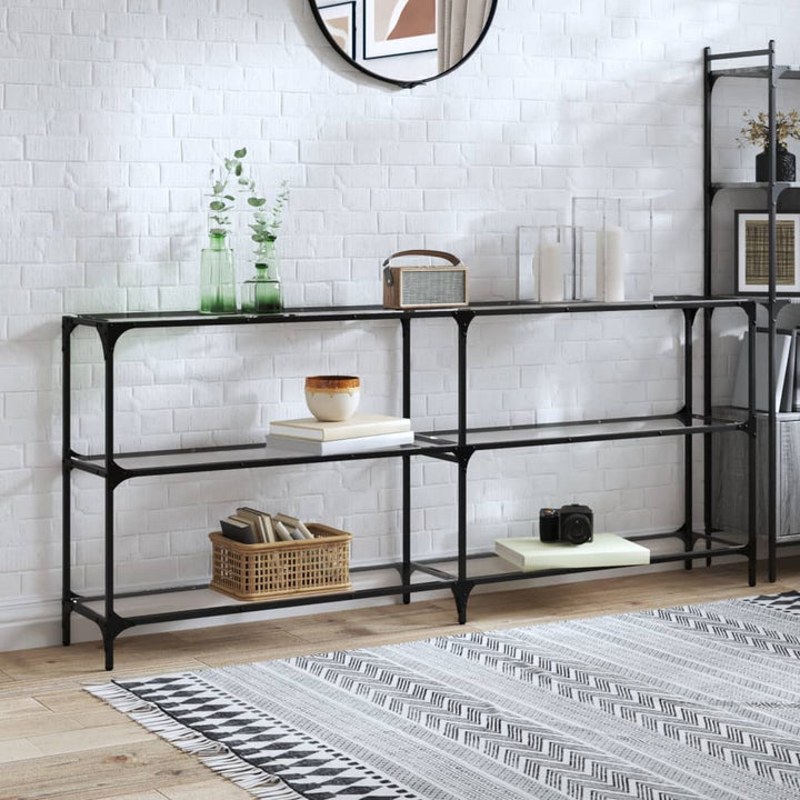 konsolbord med transparent glastop 194,5x30x81 cm stål