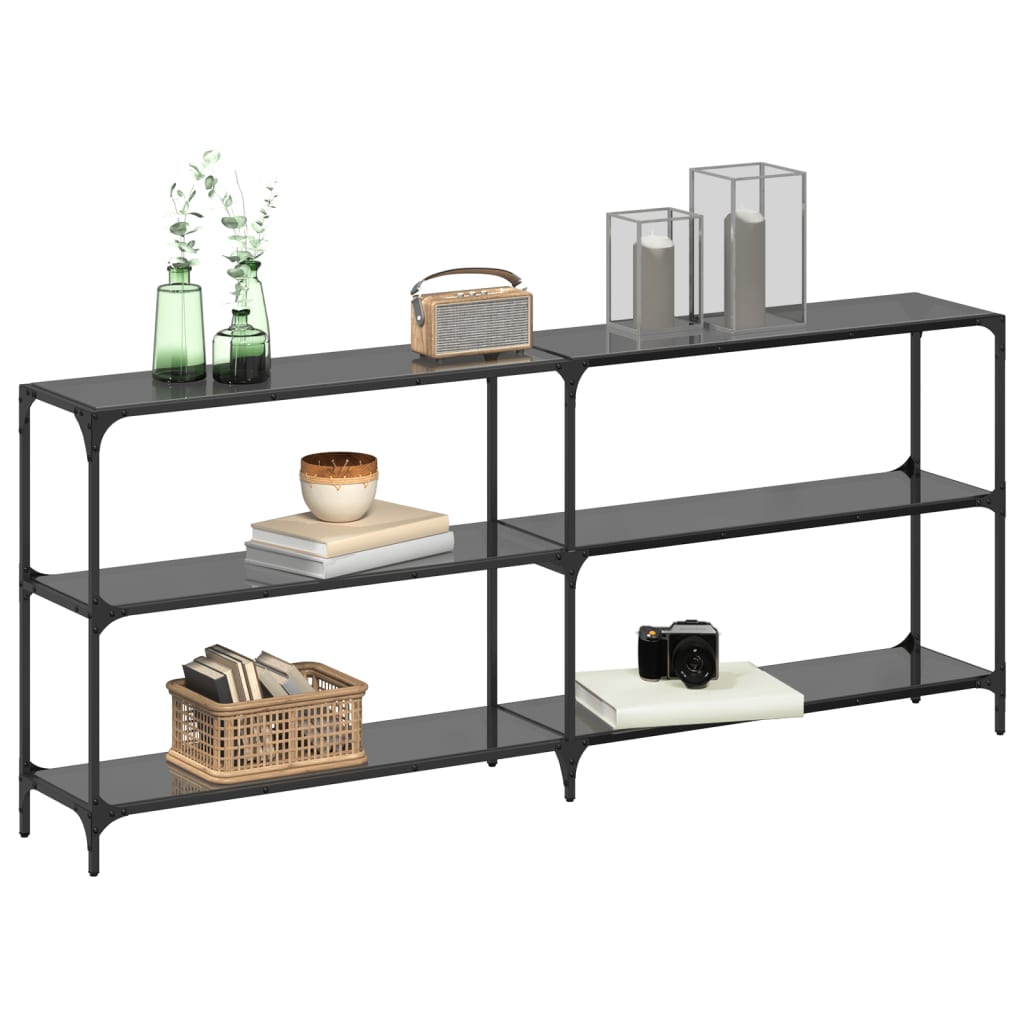 konsolbord med sort glastop 194,5x30x81 cm stål