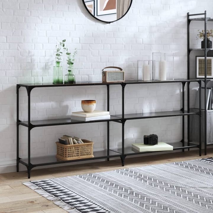 konsolbord med sort glastop 194,5x30x81 cm stål