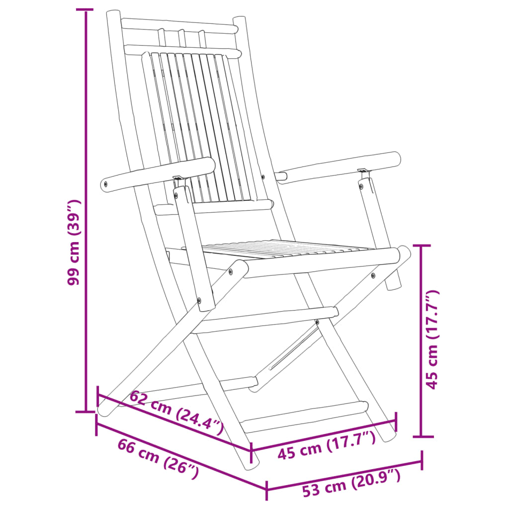 foldbare havestole 2 stk. 53x66x99 cm bambus