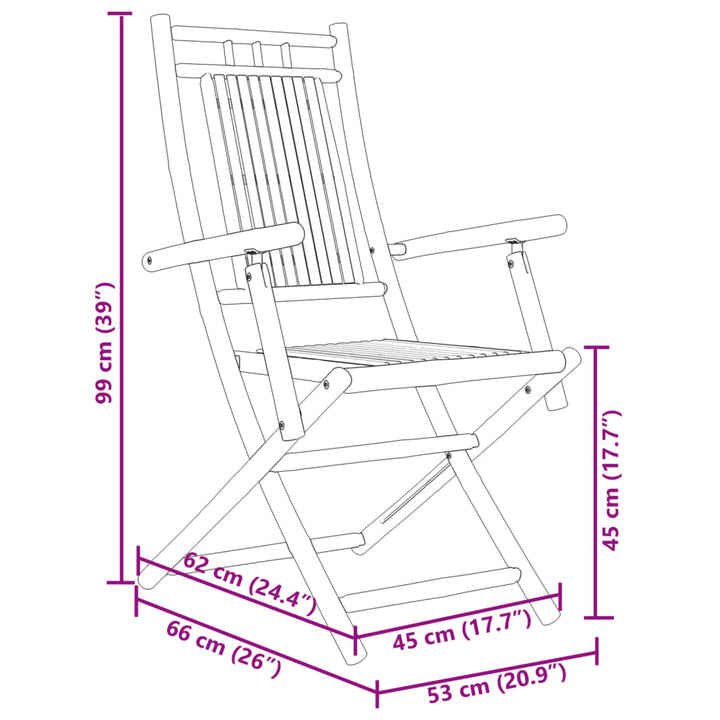 foldbare havestole 2 stk. 53x66x99 cm bambus