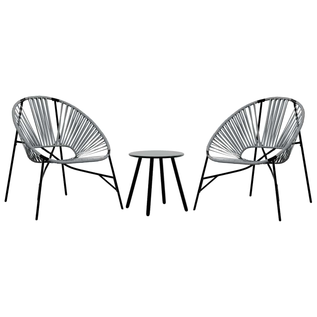 havestolssæt 3 stk. polyrattan sort og lysegrå