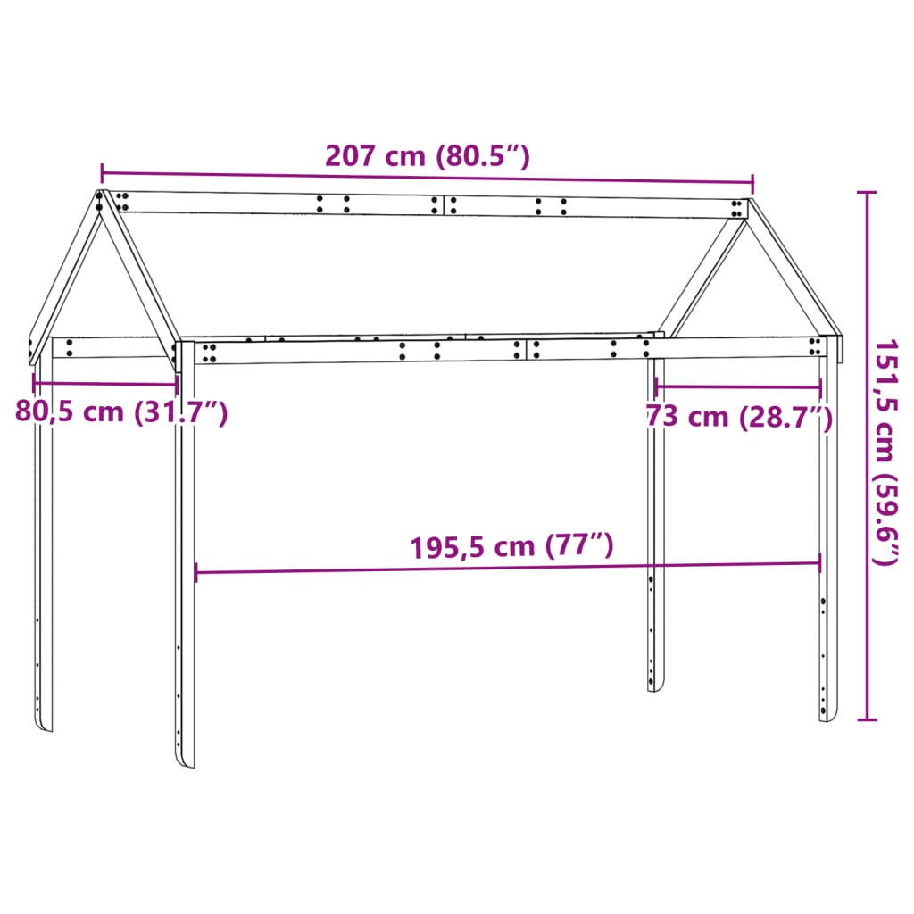 stel til husseng 207x80,5x151,5 cm massivt fyrretræ