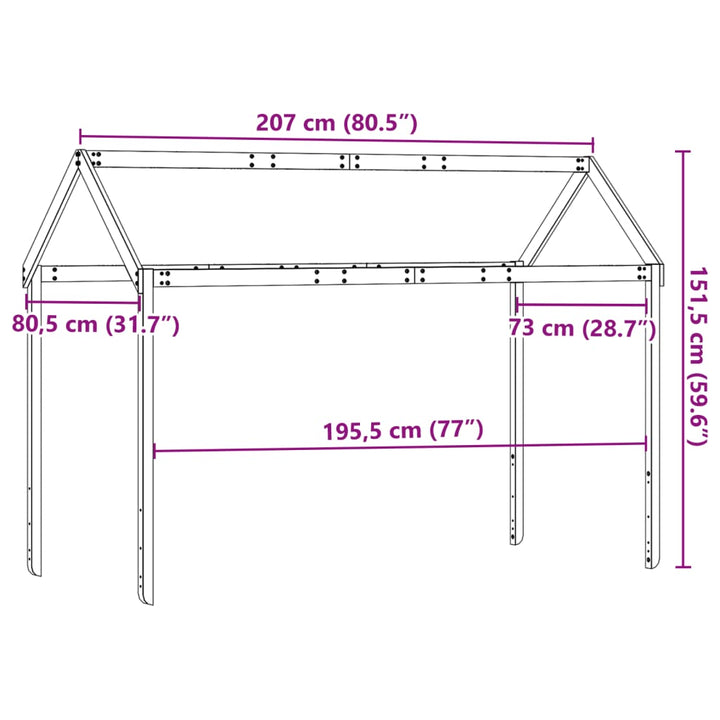 stel til husseng 207x80,5x151,5 cm massivt fyrretræ