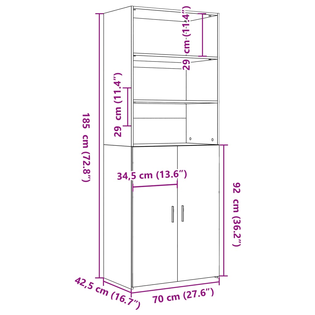 skab 70x42,5x185 cm konstrueret træ sonoma-eg