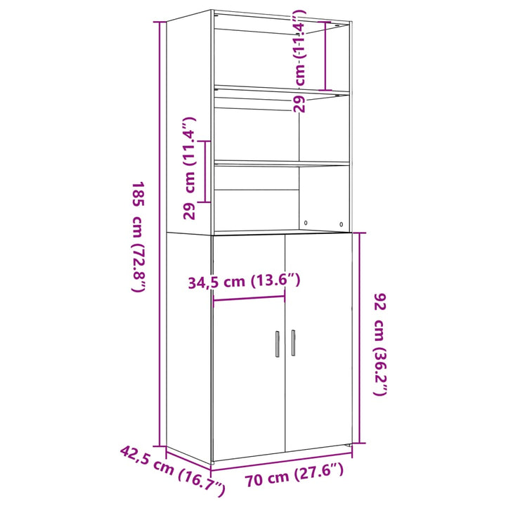skab 70x42,5x185 cm konstrueret træ sonoma-eg