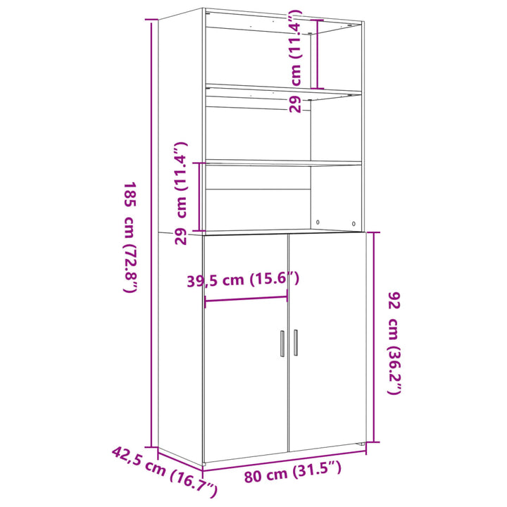 skab 80x42,5x185 cm konstrueret træ røget egetræsfarve