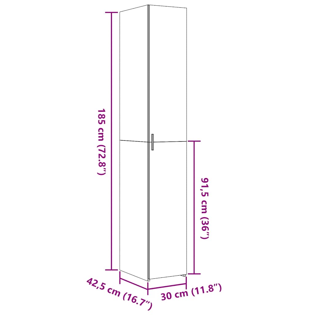 reol 30x42,5x185 cm konstrueret træ hvid
