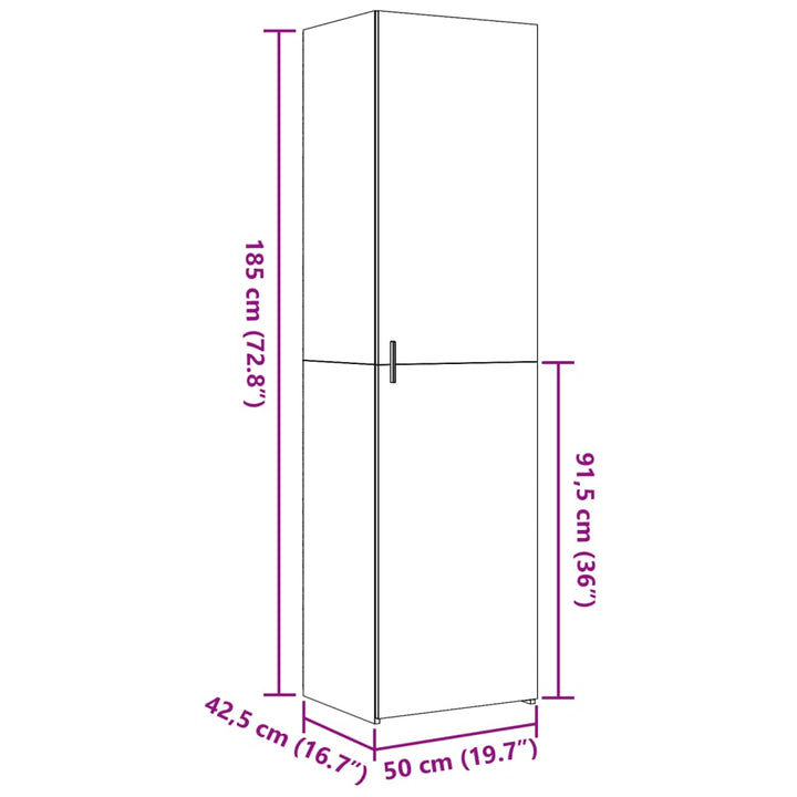 skab 50x42,5x185 cm konstrueret træ sonoma-eg