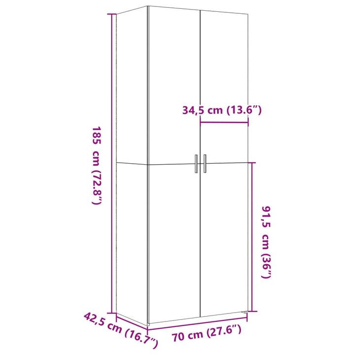 skab 70x42,5x185 cm konstrueret træ betongrå