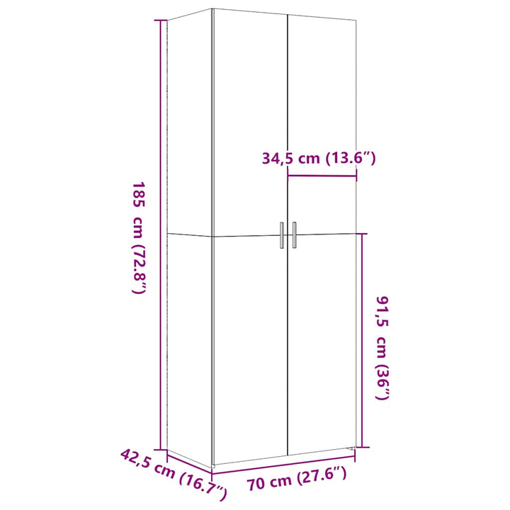skab 70x42,5x185 cm konstrueret træ hvid