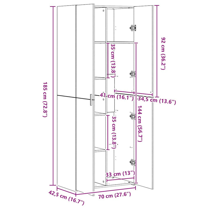 skab 70x42,5x185 cm konstrueret træ hvid