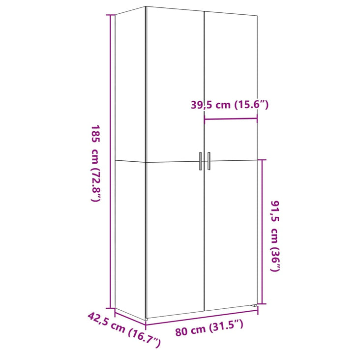skab 80x42,5x185 cm konstrueret træ sort