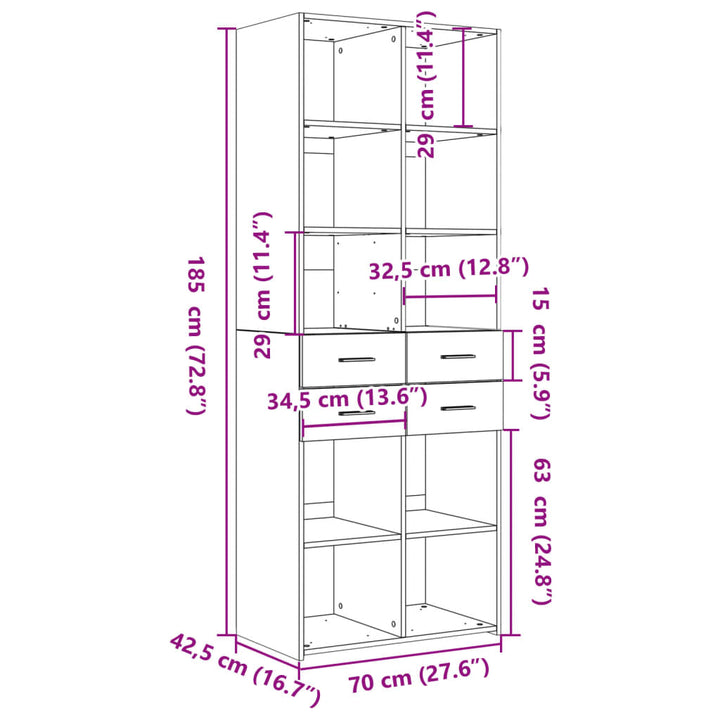 skab 70x42,5x185 cm konstrueret træ sort