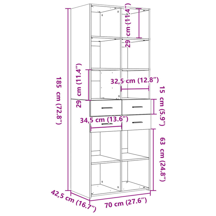 skab 70x42,5x185 cm konstrueret træ sonoma-eg