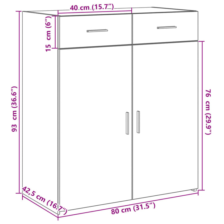 skænk 80x42,5x93 cm konstrueret træ hvid