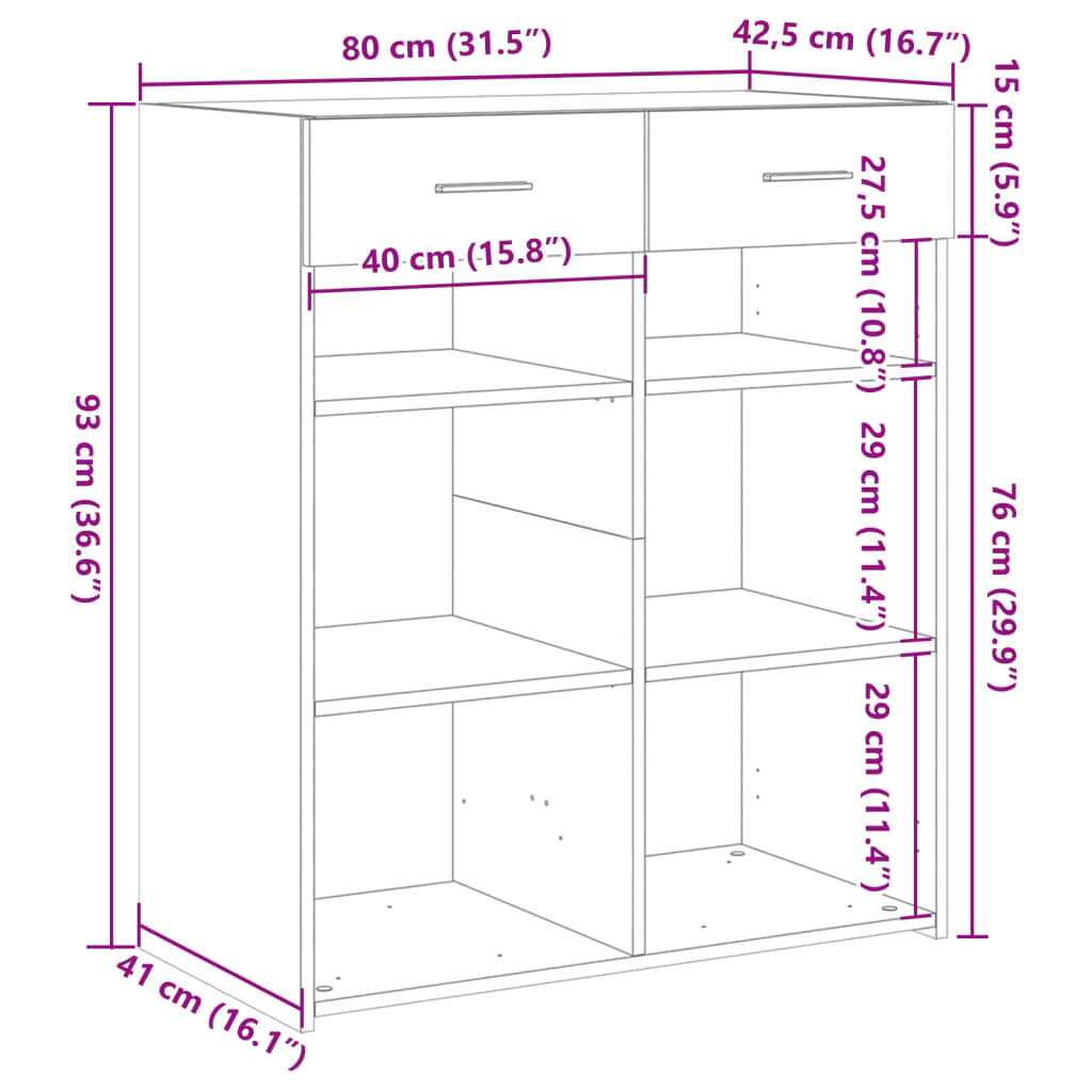 skænk 80x42,5x93 cm konstrueret træ sonoma-eg
