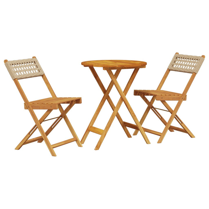 bistrosæt 3 dele polyrattan og massivt træ beige
