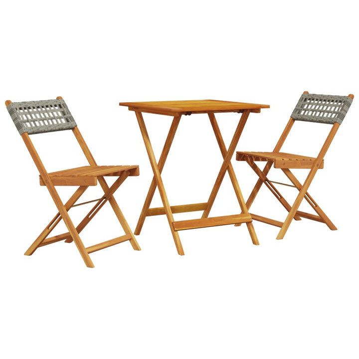 bistrosæt 3 dele polyrattan og massivt træ grå