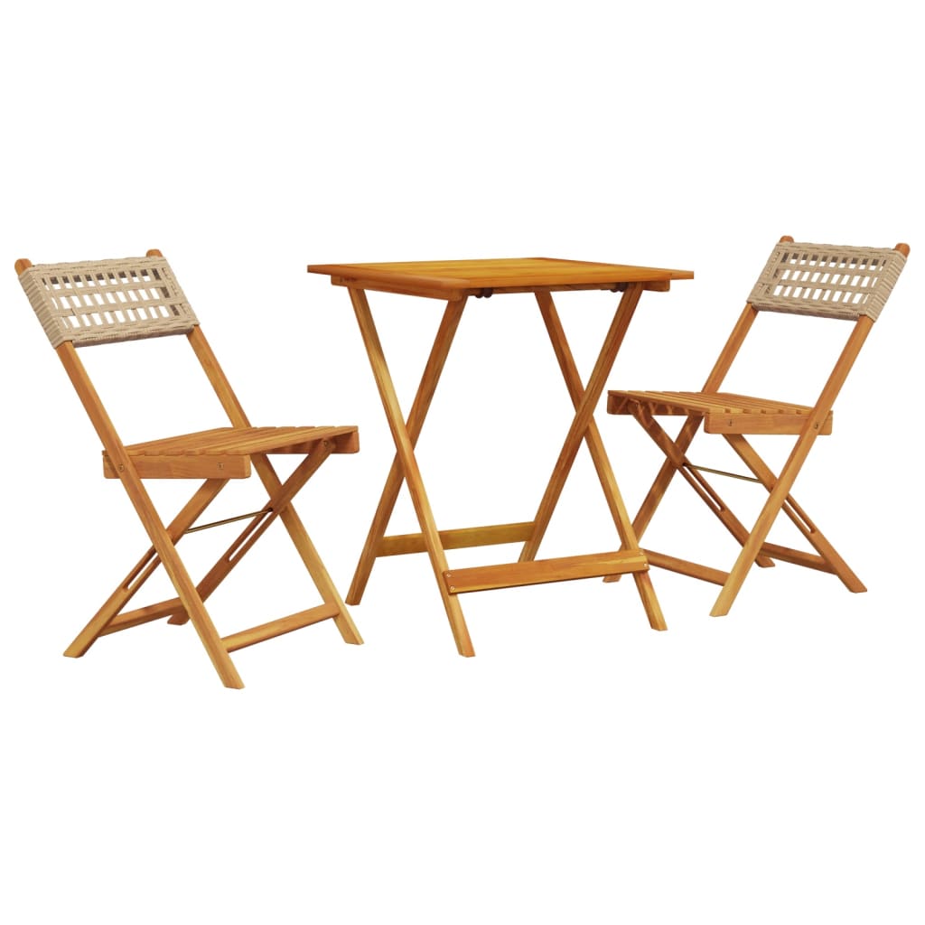 bistrosæt 3 dele polyrattan og massivt træ beige
